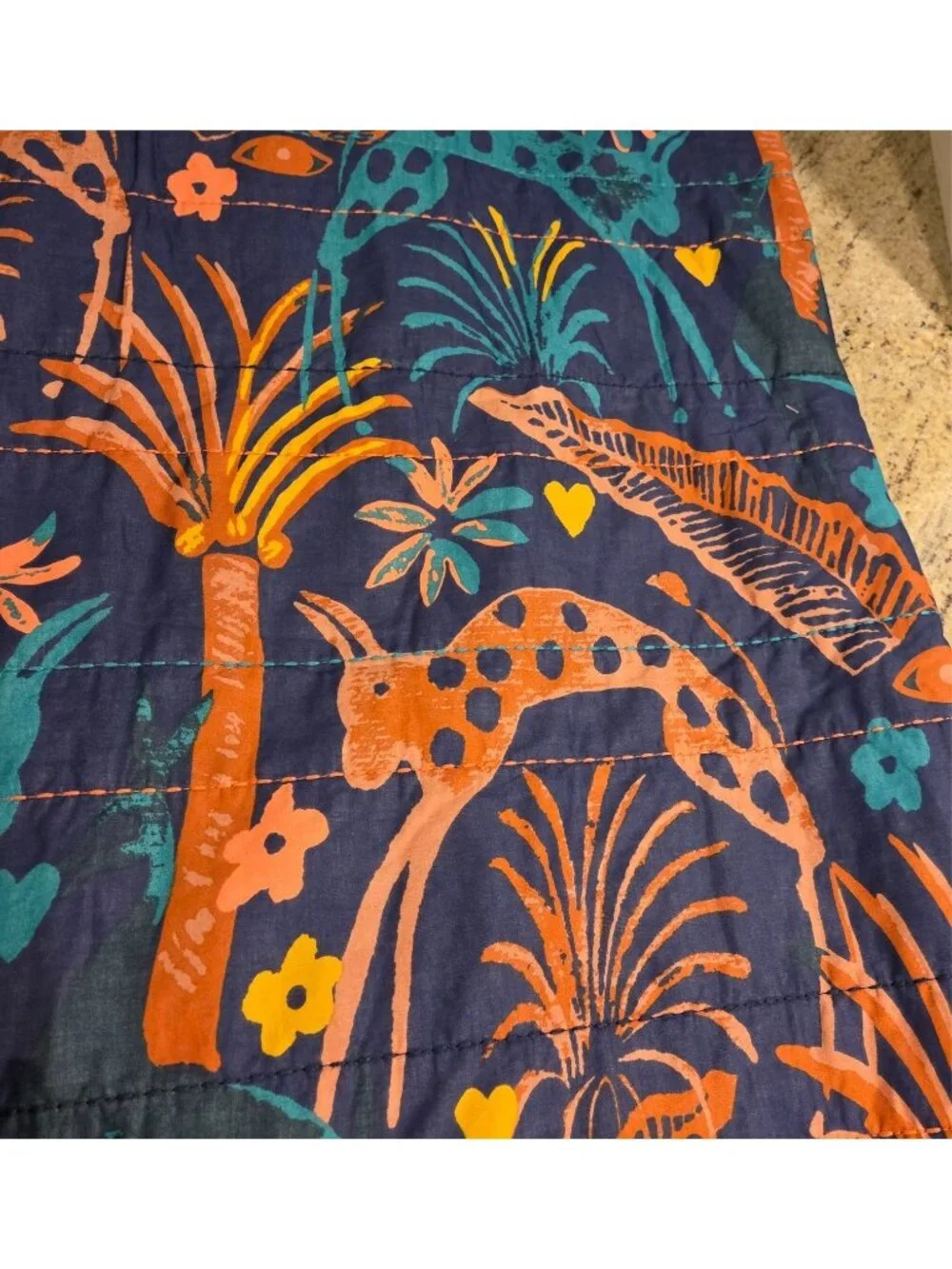 Opalhouse Jungalo 69x80 Quilt & Pillow Blue Rabbit Leaves Stitching